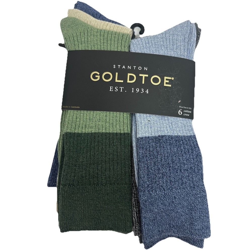GoldToe Men's 6-Pack Stanton Crew Socks, Multi-Color,‎ Cotton Blend, 6-12.5 New